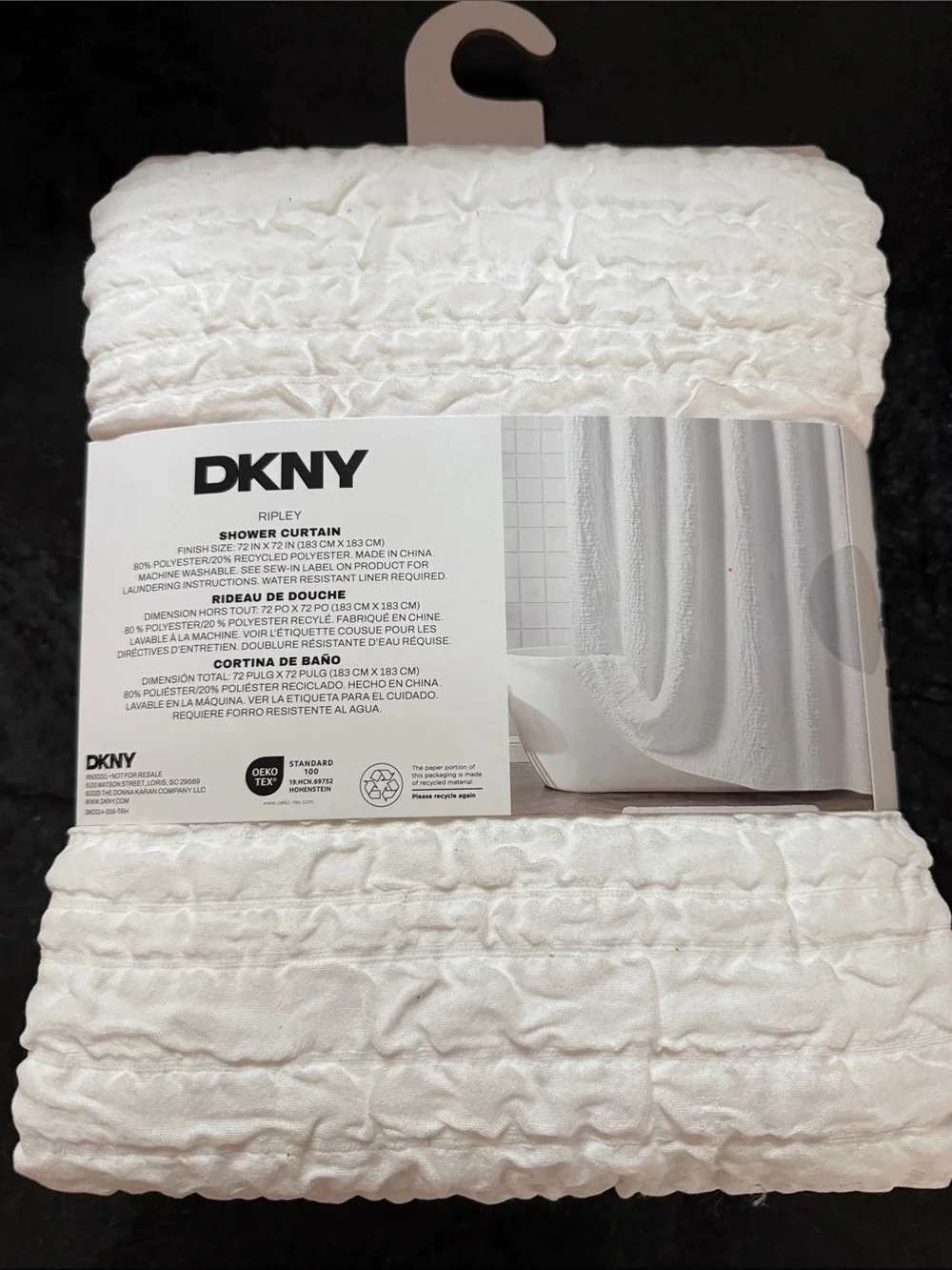DKNY White Textured Shower Curtain